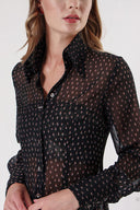 Black Beige Printed chiffon shirt 10819