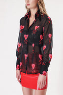 Black Fuchsia Printed chiffon shirt 10819