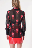 Black Fuchsia Printed chiffon shirt 10819