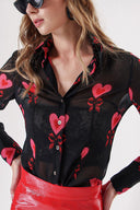 Black Fuchsia Printed chiffon shirt 10819