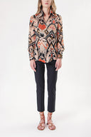 Beige Orange Printed chiffon shirt 10819