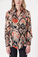 Beige Orange Printed chiffon shirt 10819
