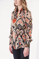 Beige Orange Printed chiffon shirt 10819
