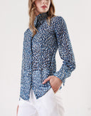 Blue Navy Blue Printed chiffon shirt 10819