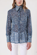 Blue Navy Blue Printed chiffon shirt 10819