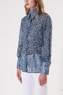 Blue Navy Blue Printed chiffon shirt 10819