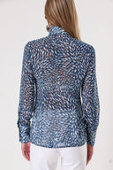 Blue Navy Blue Printed chiffon shirt 10819