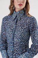 Blue Navy Blue Printed chiffon shirt 10819