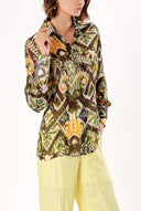 Khaki Black Printed chiffon shirt 10819