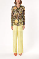 Khaki Black Printed chiffon shirt 10819