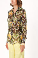 Khaki Black Printed chiffon shirt 10819