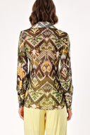 Khaki Black Printed chiffon shirt 10819