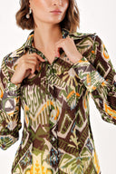 Khaki Black Printed chiffon shirt 10819