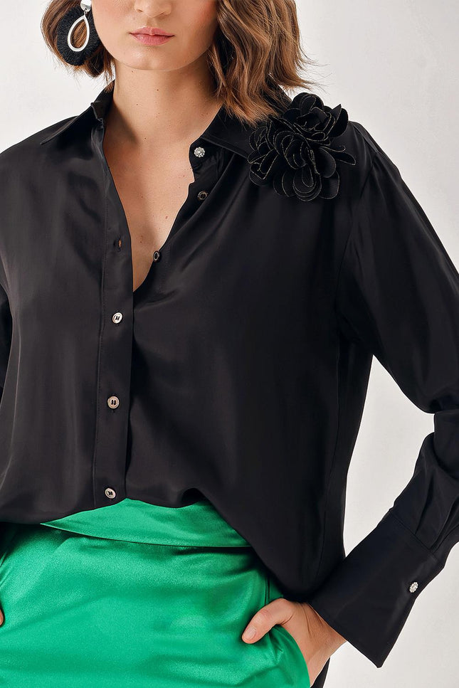 Black Floral detailed shirt 10832