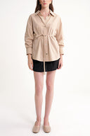 Beige Gathered sleeves, a belted waist, and low shoulders shirt 10839