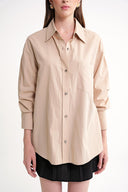 Beige Gathered sleeves, a belted waist, and low shoulders shirt 10839