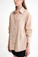 Beige Gathered sleeves, a belted waist, and low shoulders shirt 10839