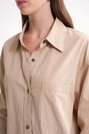 Beige Gathered sleeves, a belted waist, and low shoulders shirt 10839