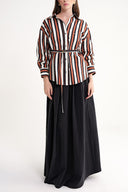 Striped Gathered sleeves, a belted waist, and low shoulders shirt 10839