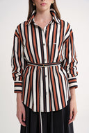 Striped Gathered sleeves, a belted waist, and low shoulders shirt 10839