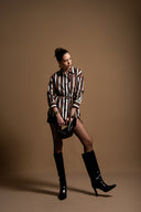 Striped Gathered sleeves, a belted waist, and low shoulders shirt 10839