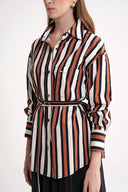 Striped Gathered sleeves, a belted waist, and low shoulders shirt 10839