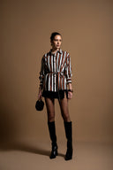 Striped Gathered sleeves, a belted waist, and low shoulders shirt 10839