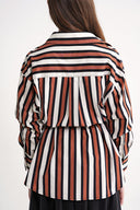 Striped Gathered sleeves, a belted waist, and low shoulders shirt 10839