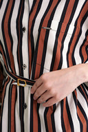 Striped Gathered sleeves, a belted waist, and low shoulders shirt 10839