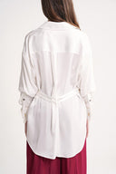 White Gathered sleeves, a belted waist, and low shoulders shirt 10841