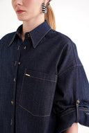Navy Blue Loose fit denim shirt 10845