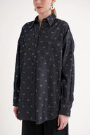 Anthracite Loose-fitting denim shirt with crystal embellishments 10848
