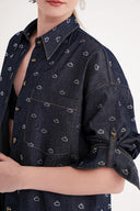 Anthracite Loose-fitting denim shirt with crystal embellishments 10848