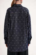 Anthracite Loose-fitting denim shirt with crystal embellishments 10848