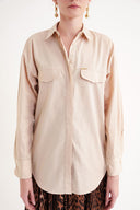 Beige Loose-fit poplin shirt 10853