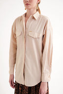 Beige Loose-fit poplin shirt 10853