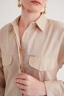 Beige Loose-fit poplin shirt 10853