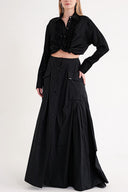 Black Loose fit shirt with gathered detail 10854