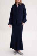 Navy Blue Loose fit snap-detailed shirt 10859