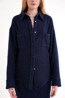 Navy Blue Loose fit snap-detailed shirt 10859