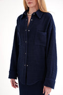 Navy Blue Loose fit snap-detailed shirt 10859