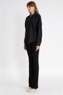 Black Loose fit zipper detailed shirt 10862