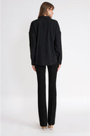 Black Loose fit zipper detailed shirt 10862