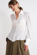 White Body-hugging chiffon shirt 10864