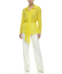 Yellow Loose fit belted shirt 10866