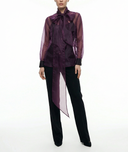 Burgundy Organza shirt with bow detail 10869
