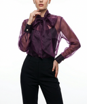 Burgundy Organza shirt with bow detail 10869