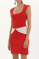 Red Contrast colour knit dress 27929