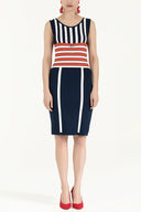 Navy Blue Striped  and gem  knit  dress  28032