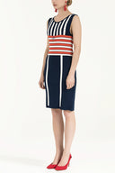 Navy Blue Striped  and gem  knit  dress  28032